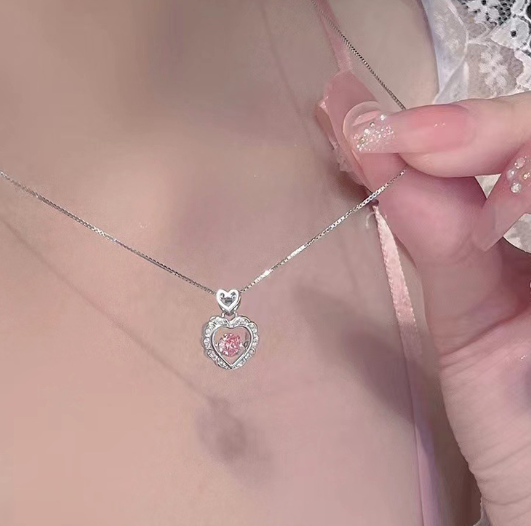 [MonoGleam] Pink Heart Titanium Pendant Necklaces