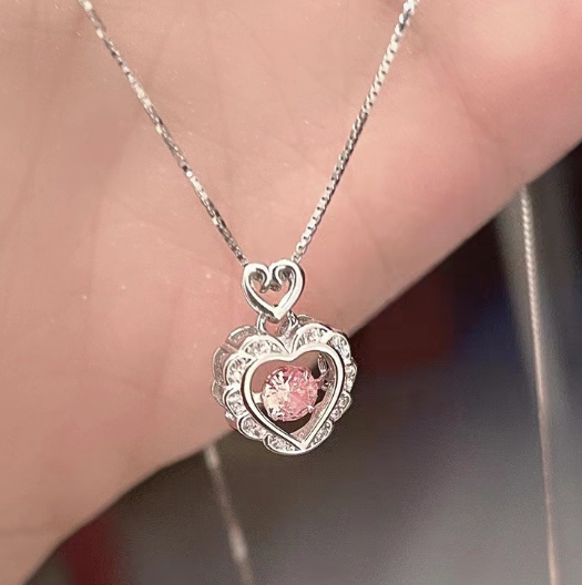 [MonoGleam] Pink Heart Titanium Pendant Necklaces