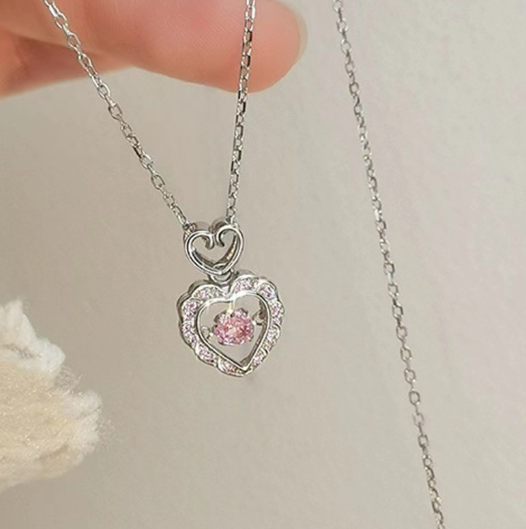 [MonoGleam] Pink Heart Titanium Pendant Necklaces